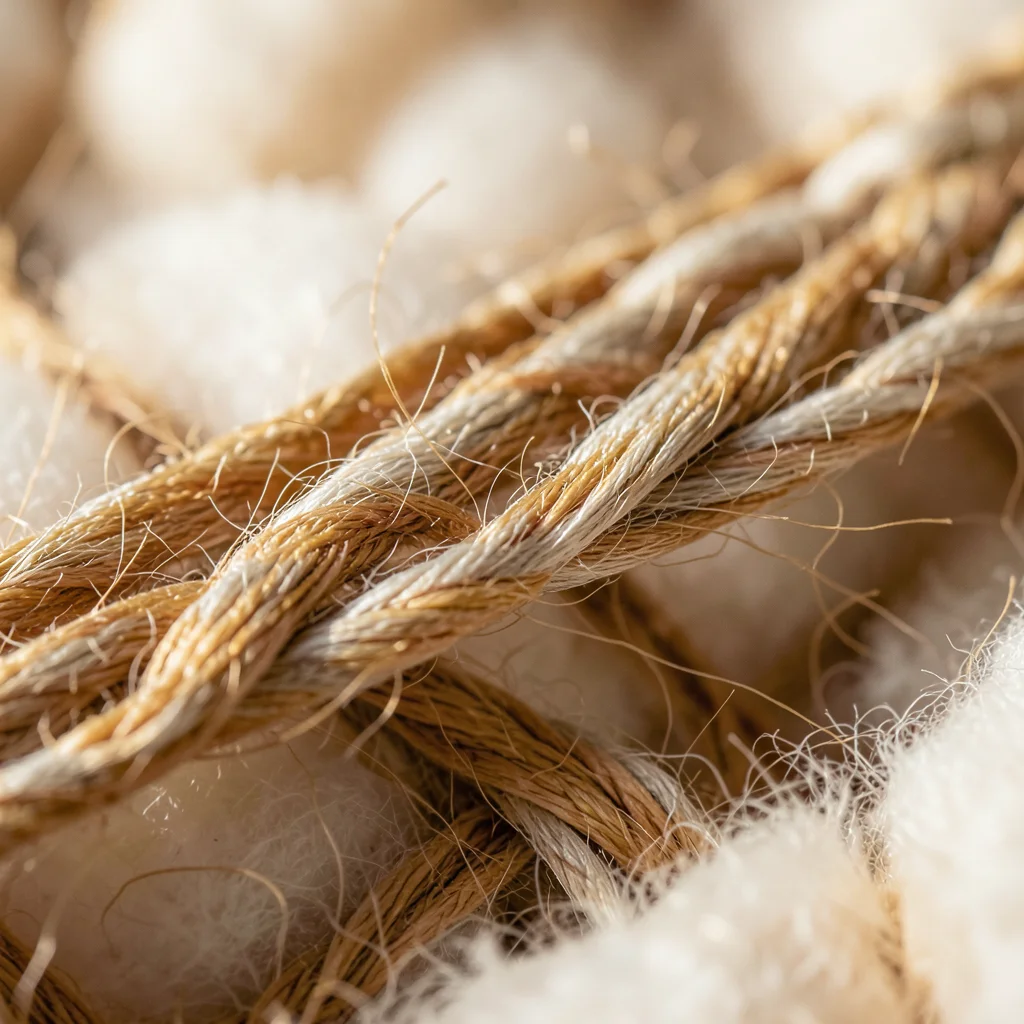 Cotton fiber under magnification: the flat, ribbon-like structure with a natural