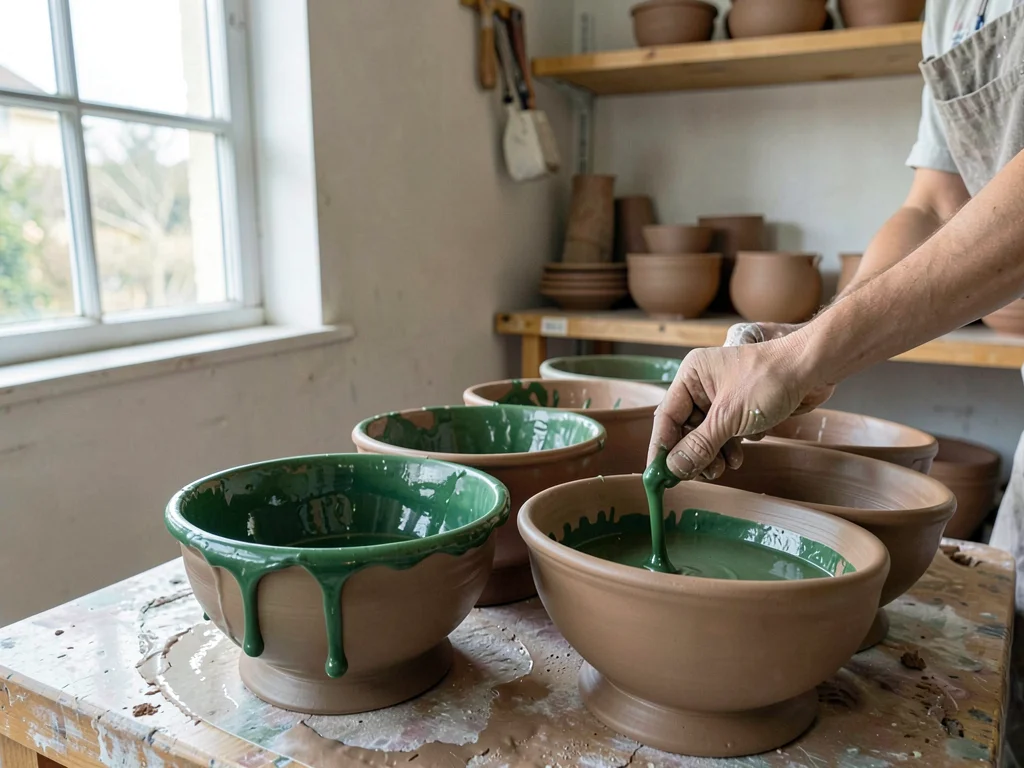 Dipping Bowl into Celadon Glaze Bucket