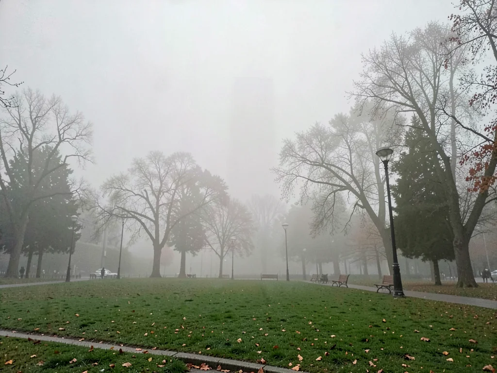 Park in urban smog