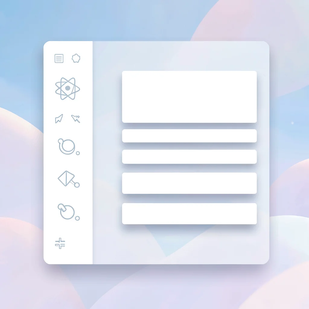 Flat clean feedback-inbox UI on a soft sky surface, sidebar with abstract glyphs