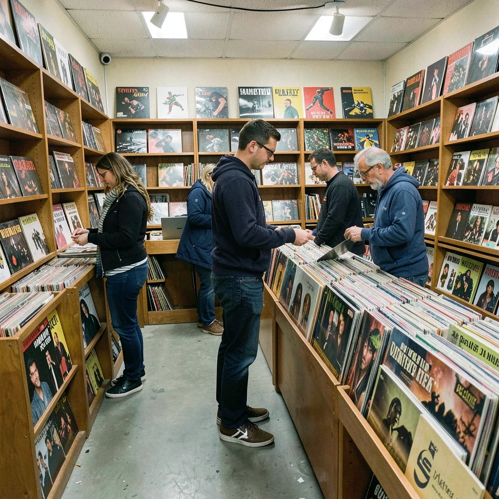 Record store vinyl browsing