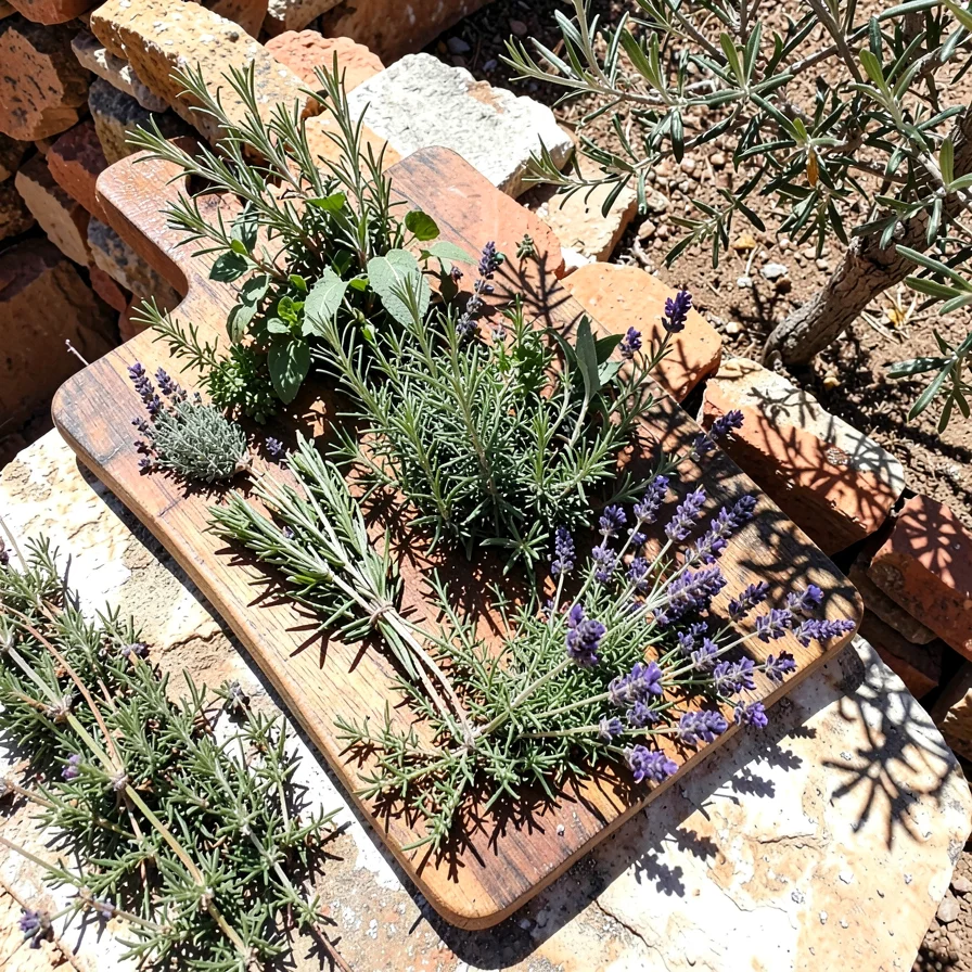Herb Bouquet Flat-Lay on Wood