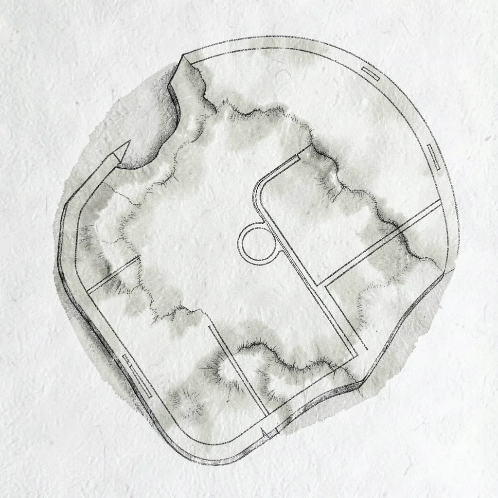 hand-drawn topo of a takeoff area with terrain shading