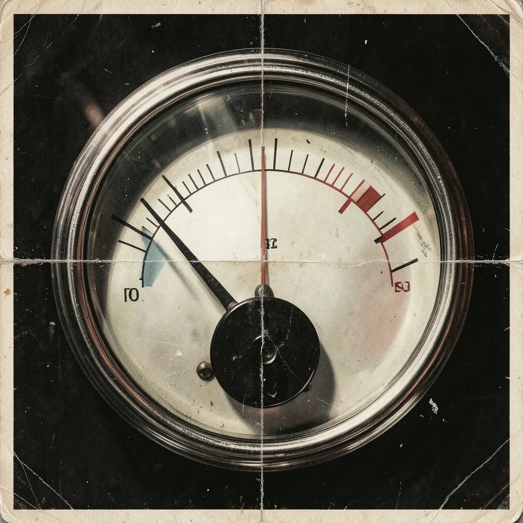 Analog voltmeter face, hand-painted scale with mirror strip for parallax correct