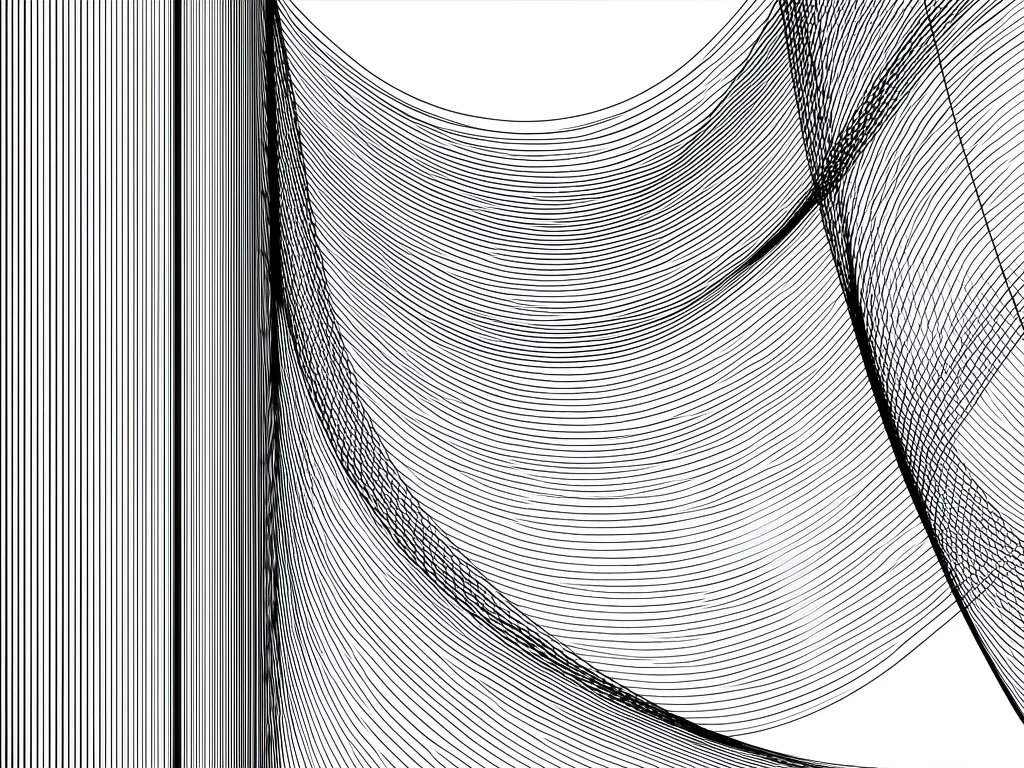 A wide gradient flow field where lines shift from vertical at left to swirling d