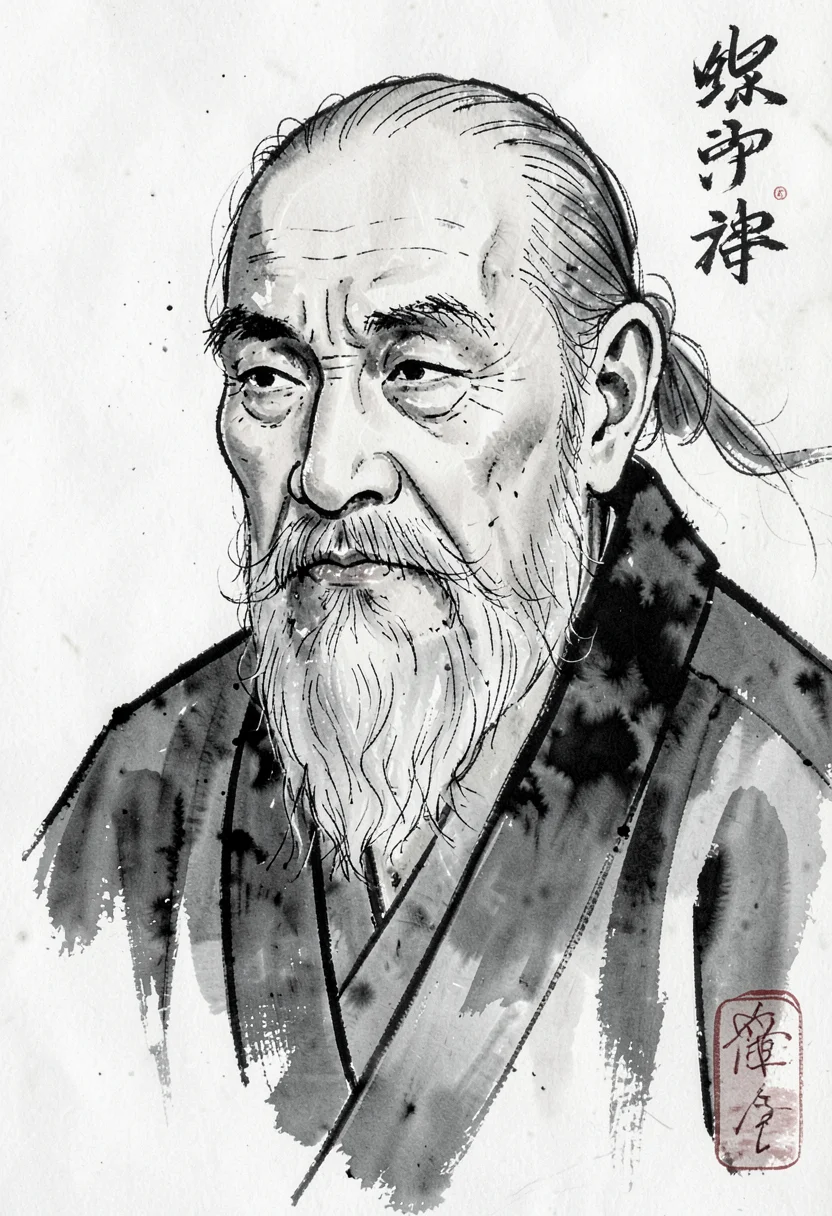 Wise old man sumi-e