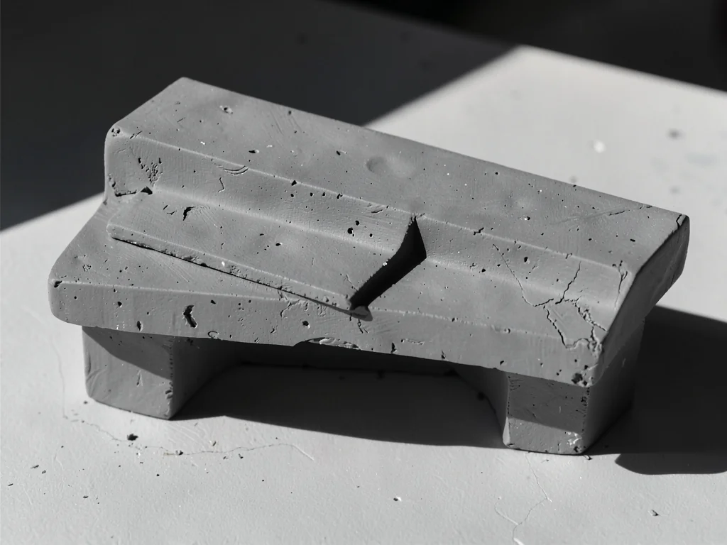 Public bench shaped from a single solid block of clay with two saw-cut grooves m
