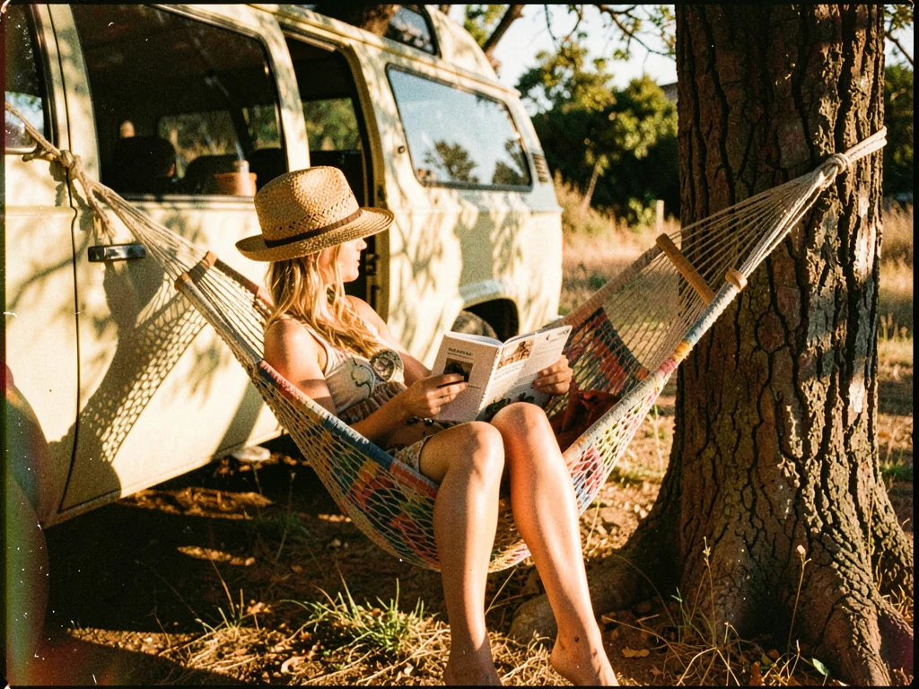 Reading in hammock by the van