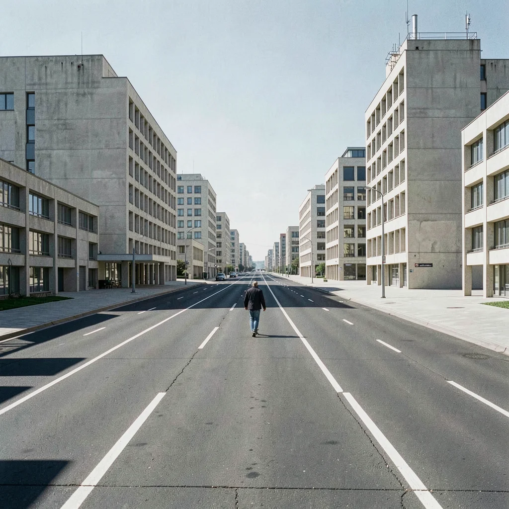 Planned city photography, modernist urbanism, A wide modernist boulevard with al