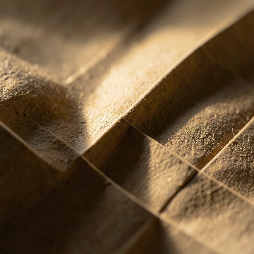 Wet-folded origami curve, smooth paper surface transitioning from flat to curved