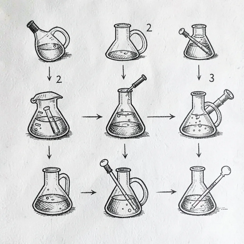 hand-drawn experiment sequence chart, simple icons, no text