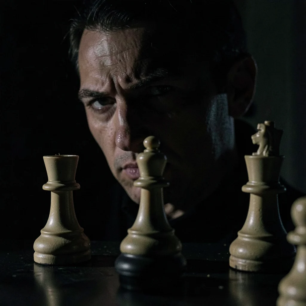 Chess pieces with dramatic side light