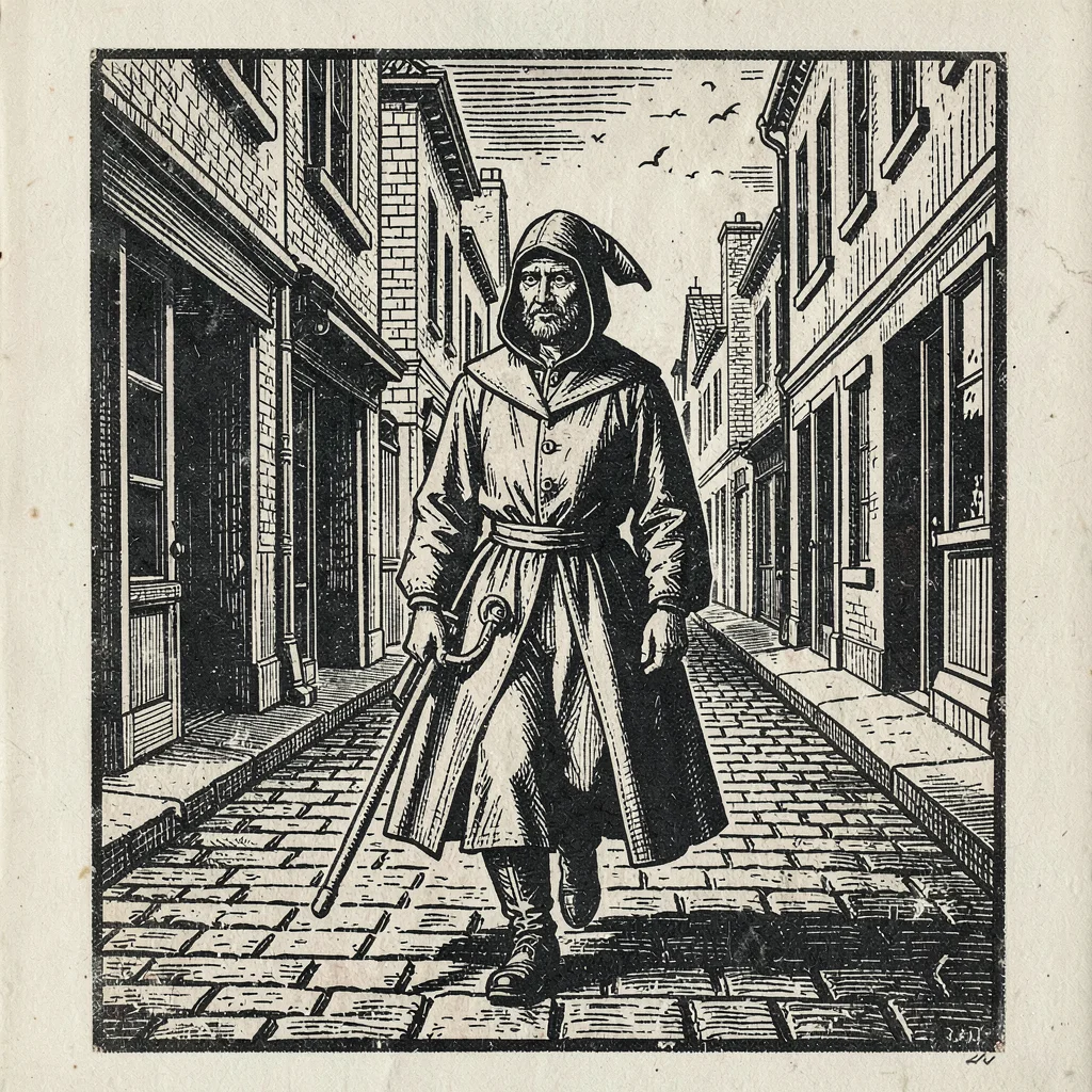 A plague doctor walking through streets