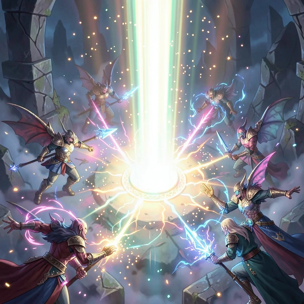 Magic spell effect illustration, light beam spell from above, divine radiance bl