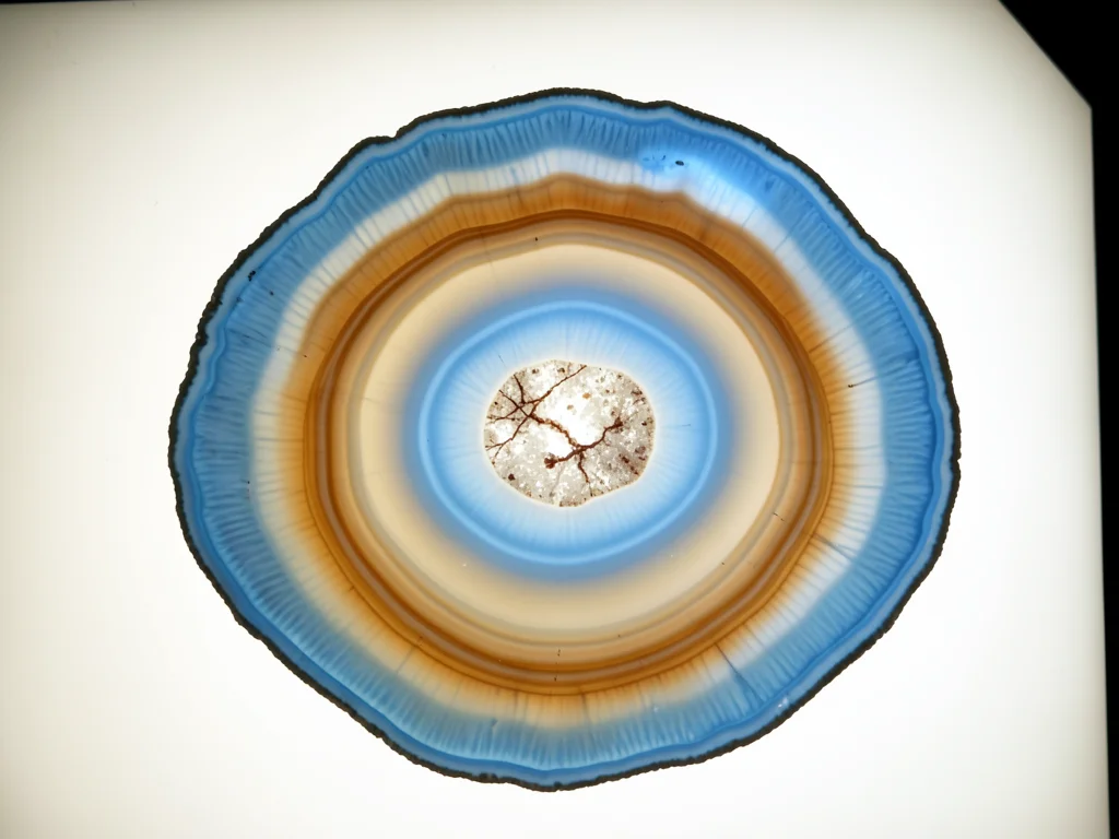 Geode with blue chalcedony lining, smooth icy blue interior surface with subtle 