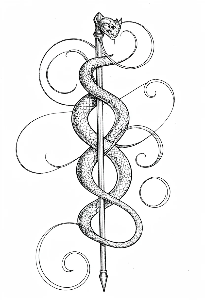 Serpent staff flourished