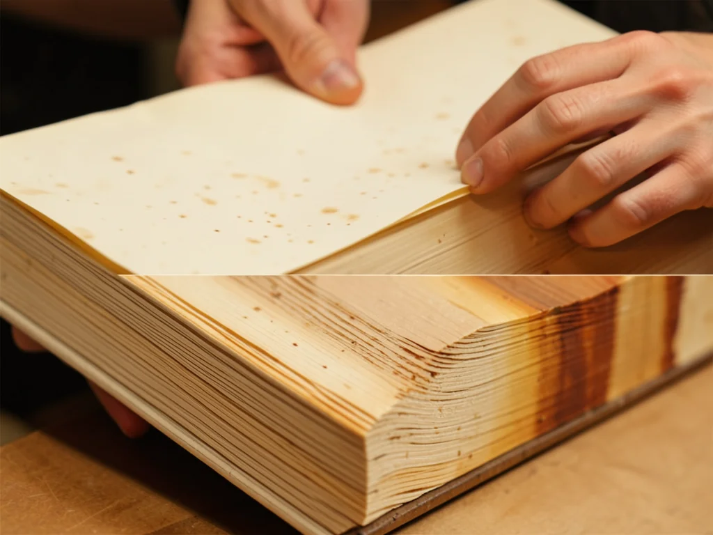 Hands folding signatures of cream paper for bookbinding, bone folder creasing