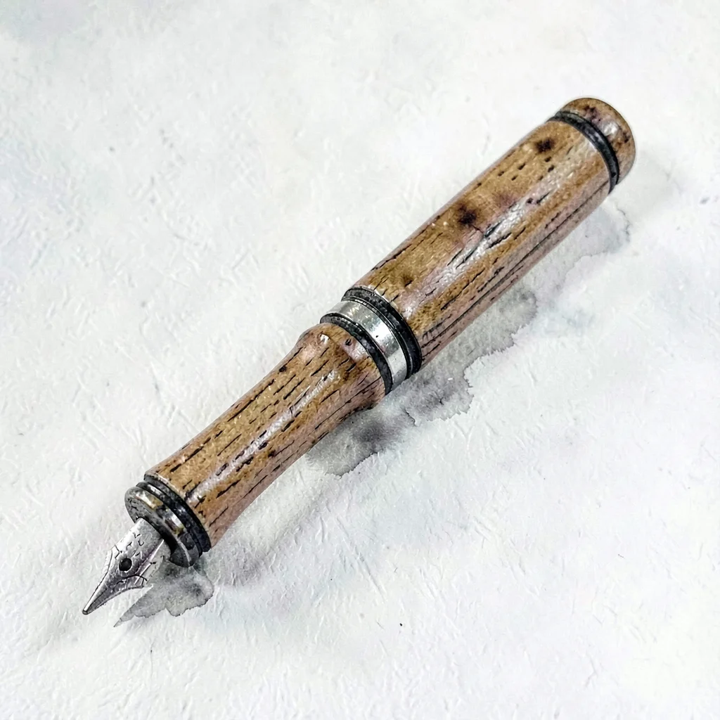 Pen-ink of a leather punch tool with detailed handle wear lines