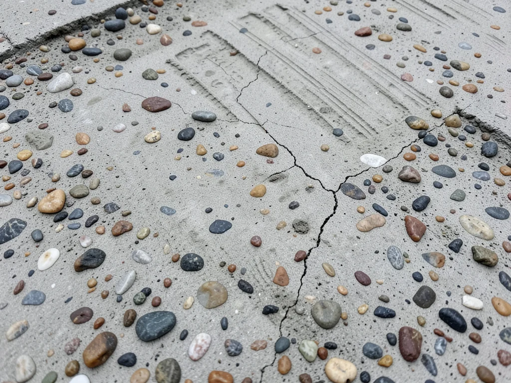 Exposed aggregate concrete panel, smooth cement matrix surrounding rounded river