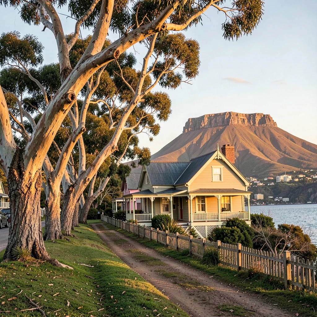 Cape Town southeaster wind shaping the scene, Cape Dutch gable estate with winds