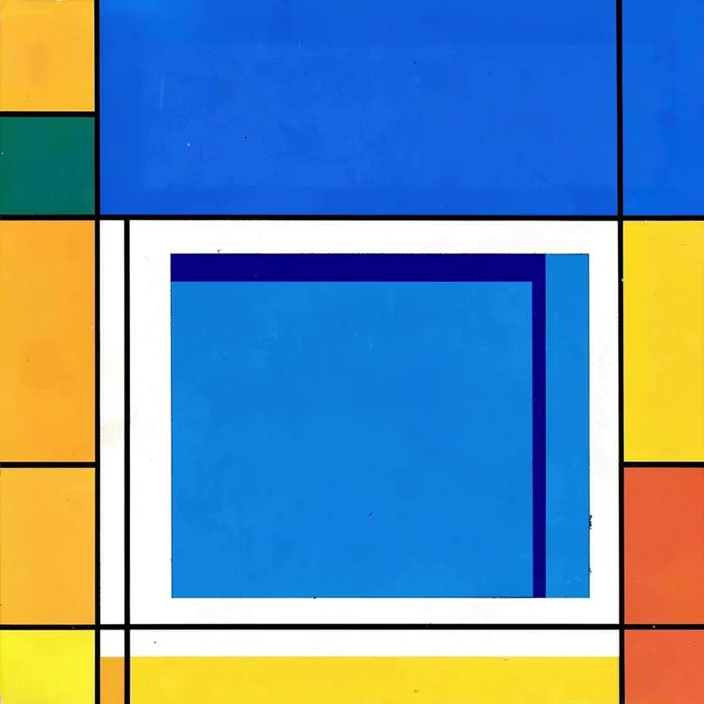 Swimming pool and surrounding deck — blue rectangle, white surround, sky above