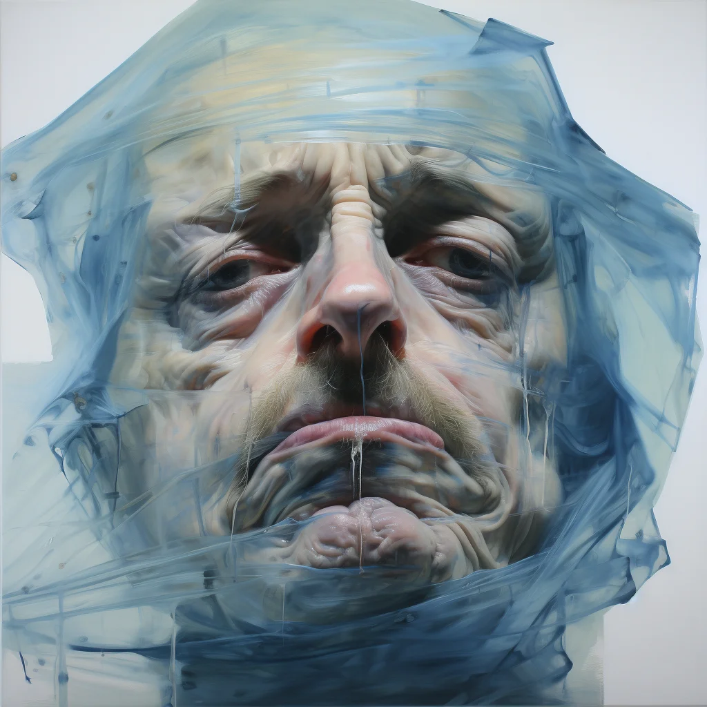Painting portrait by Jenny Saville. papa smurf