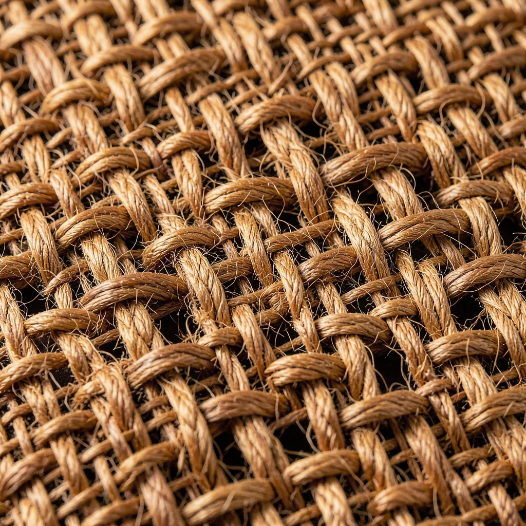 Burlap hessian weave, rough jute fibers in loose plain weave, large gaps between