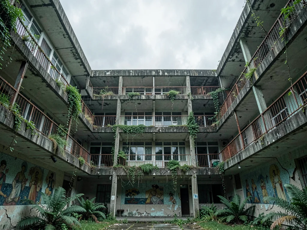 Brutalist Balcony Grid Facade with Subtropical Vines