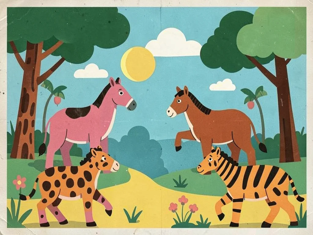 Retro zoo with bold animal shapes
