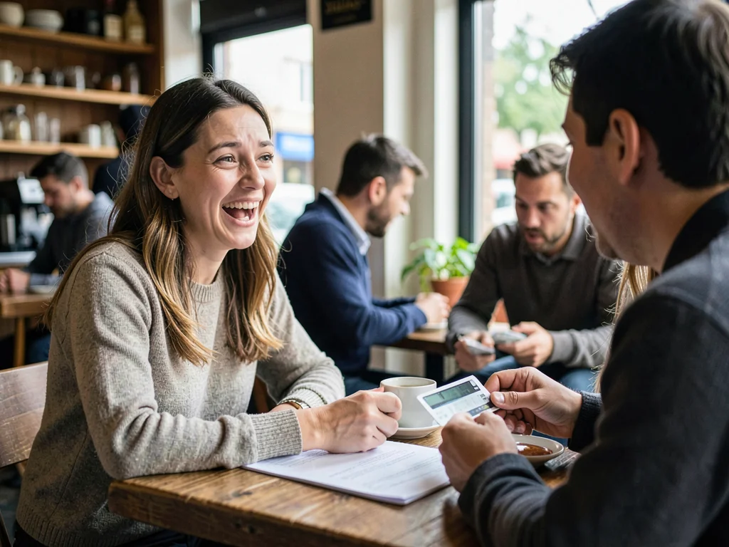 Café customer realizing their order was paid for by stranger ahead of them