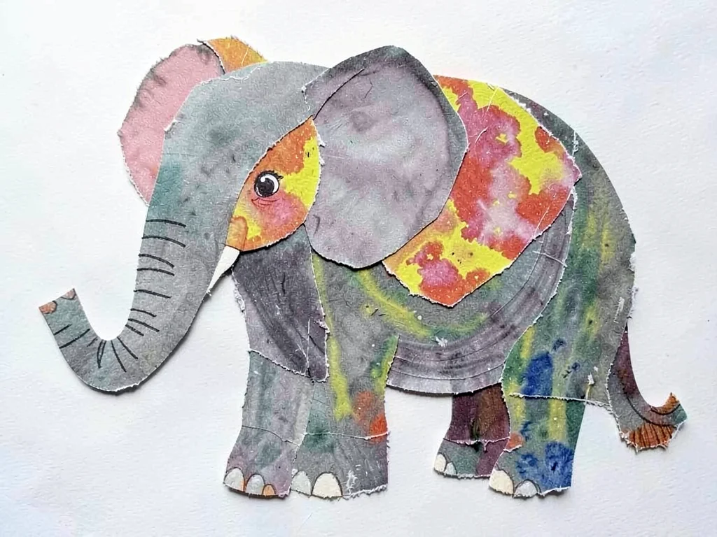 Paper collage textured elephant