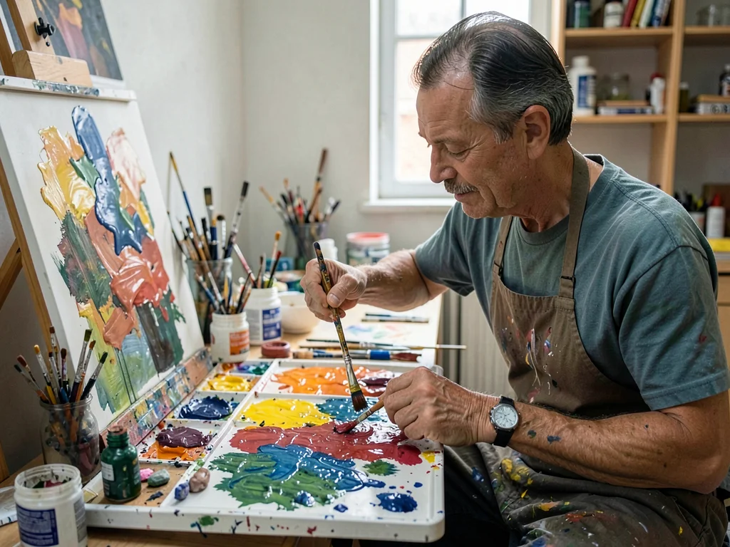 Artist mixing paints