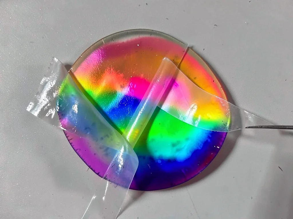 Clear tape stretched creating spectral colors