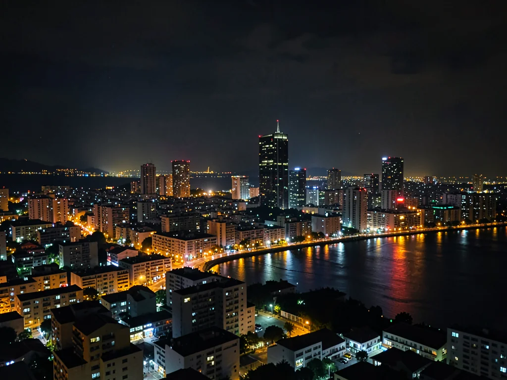 City lights coming on