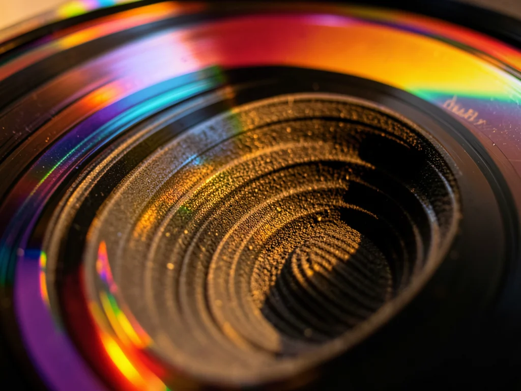 Stack of records with rainbow-colored sleeves, pride playlist, warm light