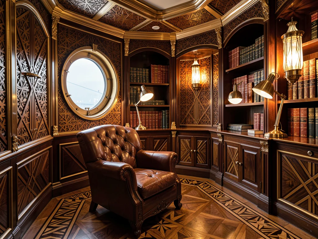 First-Class Library with Marquetry Shelving