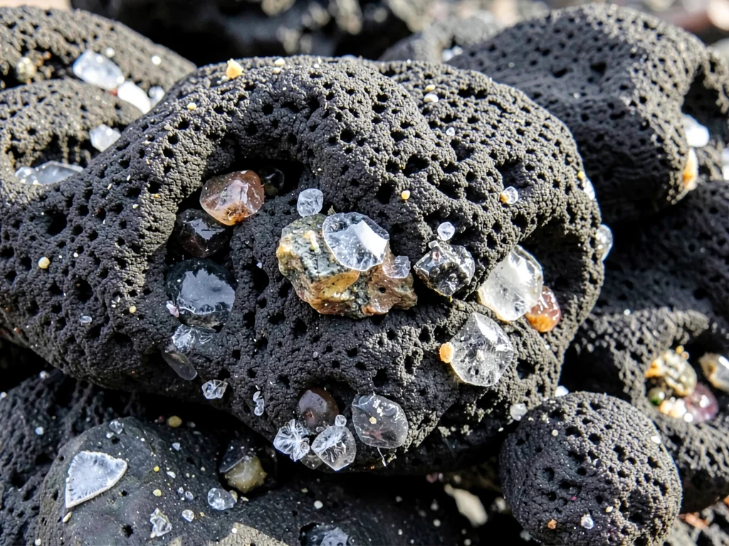 Pillow basalt structure showing quench crust