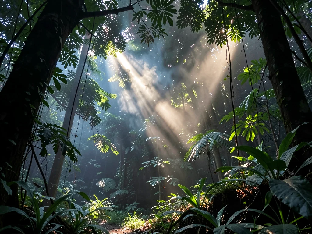 Mist condensing in cool shadow near warm gap light