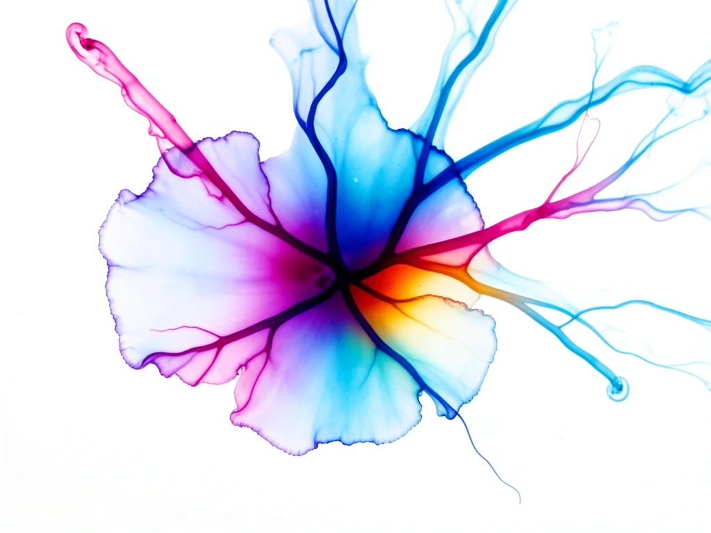 Alcohol ink on yupo plastic paper, vibrant colors spreading in perfectly smooth 