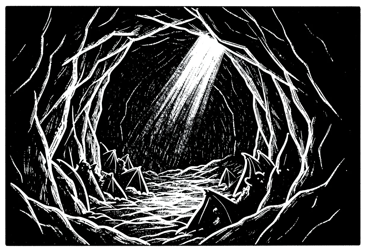 Bat colony scratchboard
