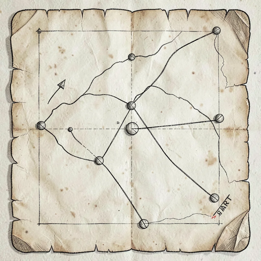 Top-down course map illustration as an aged parchment of a windward-leeward sail