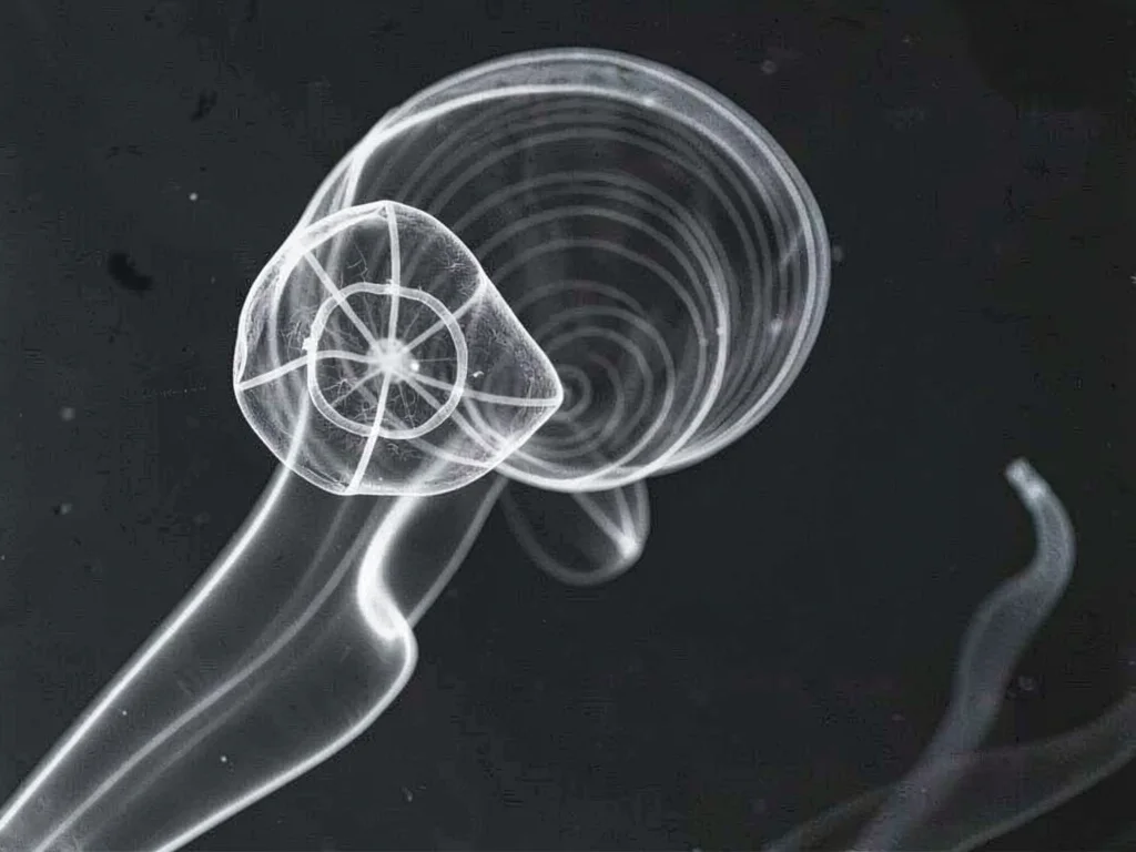 Breath in cold air showing internal structure of plume