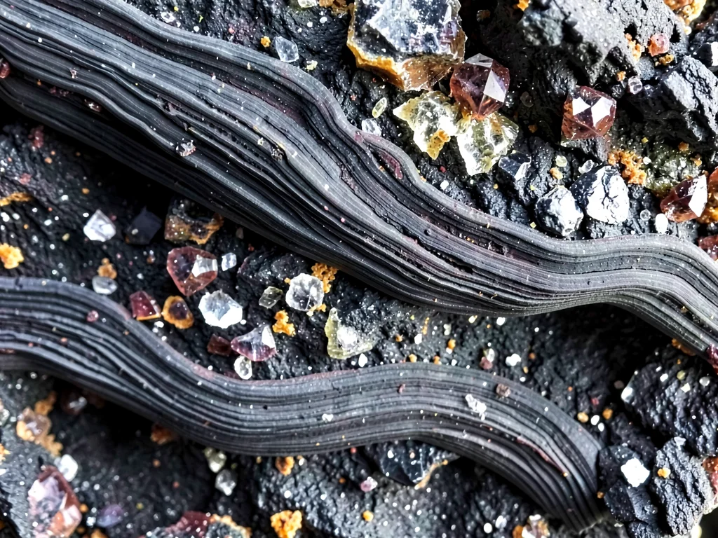 Volcanic glass showing flow banding patterns