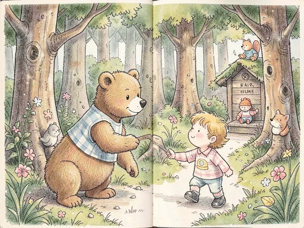 Bear helping lost child in woods