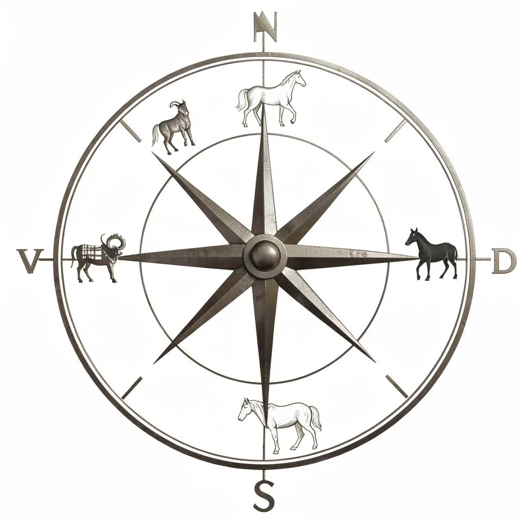 compass rose with animal icons, no text