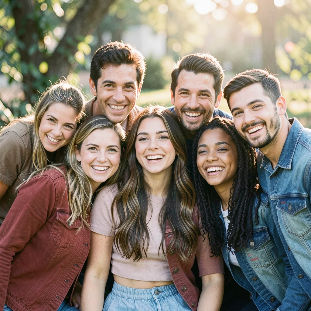 Group of friends in tight circle, all visible