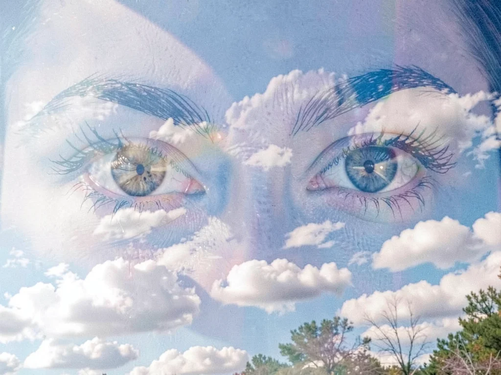 Eyes with sky becoming gaze