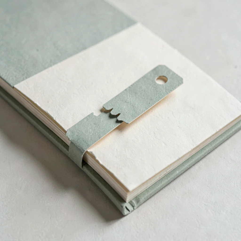 Papercraft onboarding scene of a paper-cut bookmark trailing out of a paper book
