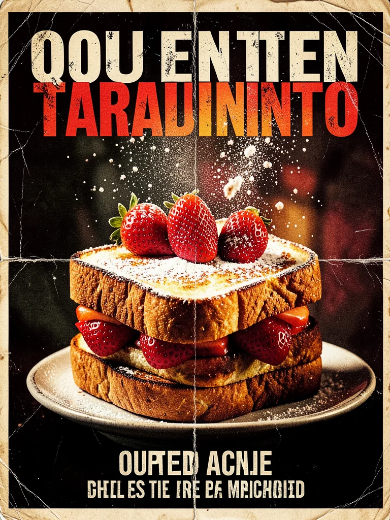 Stack of french toast with fresh strawberries, powdered sugar dusting mid-air