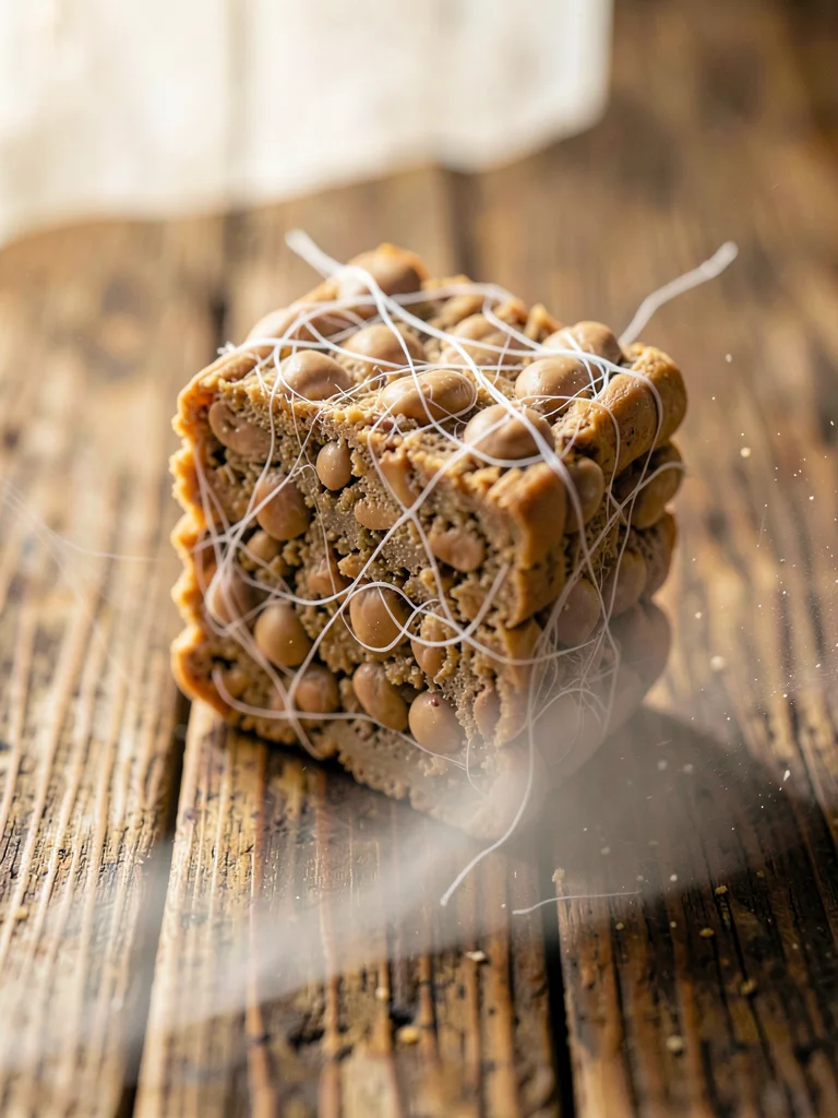 Tempeh Cross-Section — White Mycelium Binding Soybeans